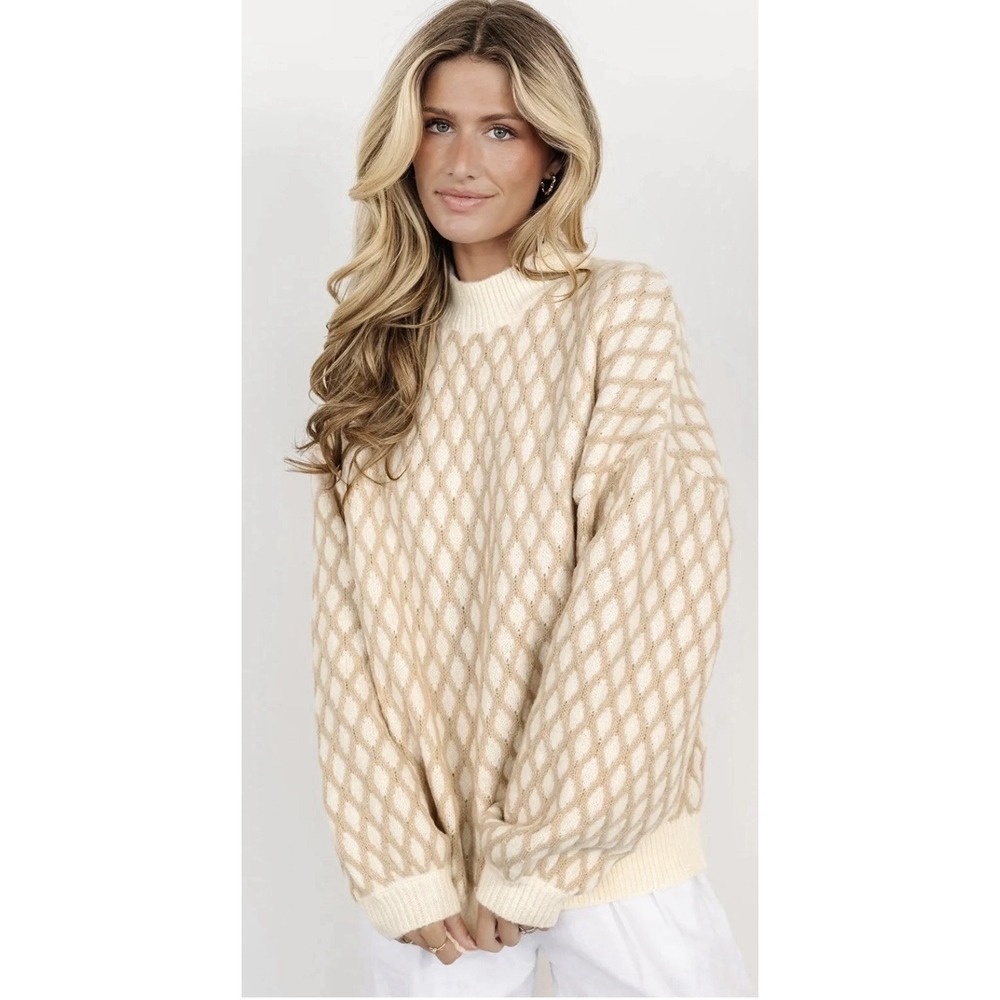 Baltic Born Hendrix Diamond Sweater‎ Knit Cream Tan Plus Size 1X